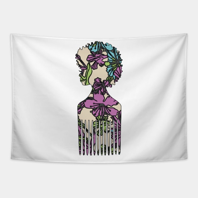 Floral Afro Pick Tapestry by blackartmattersshop