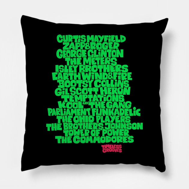 Funk Legends: The Groovy Rhythm of Cult Bands Pillow by Boogosh