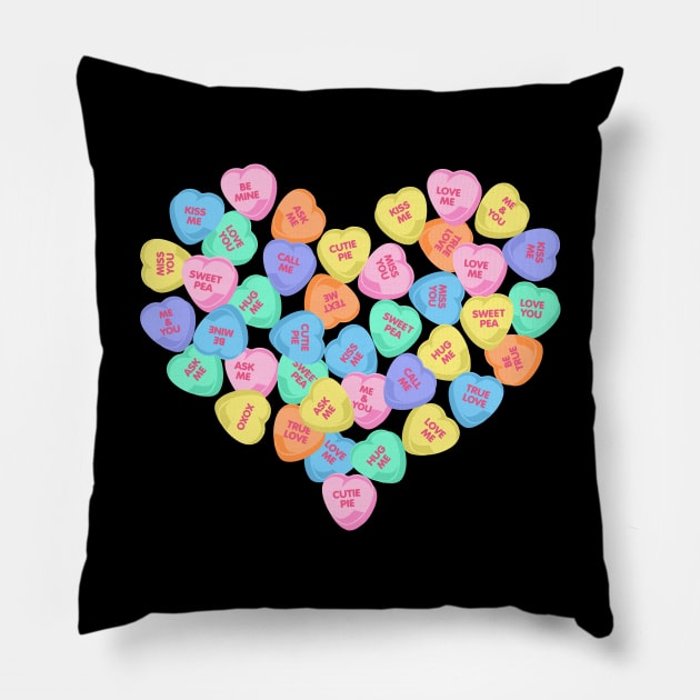 Cute Valentine's Day Hearts Candy Valentines Love Pillow by TeeCreations