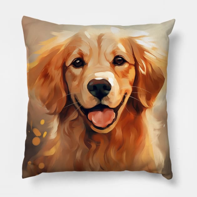 Golden Retriever Energy Watercolor Puppy Eyes Dog Lovers V2 Pillow by Elysian Alcove