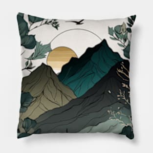 beautiful mountain view, vintage style Pillow