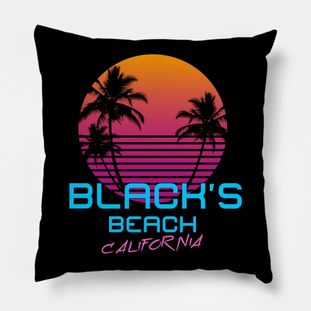 Black's Beach California Retro 80's Pillow by OCSurfStyle