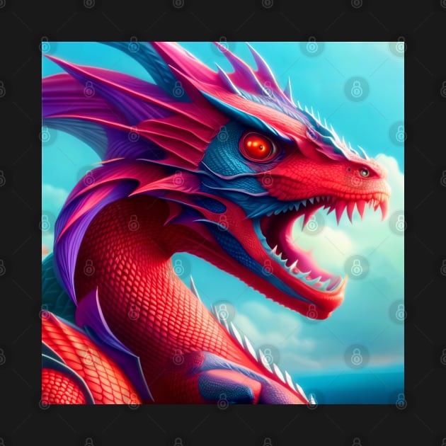 Ferocious Pink, Purple, and Blue Dragon by dragynrain