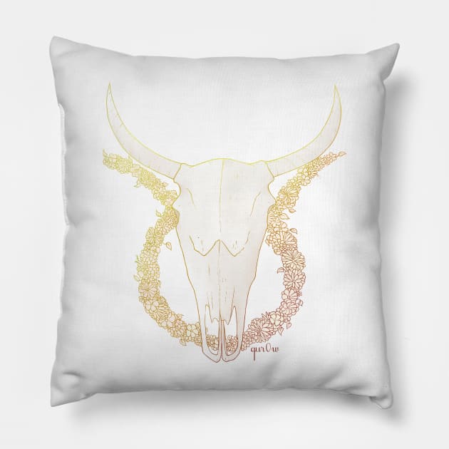 Taurus Skull - Half Colour Pillow by Qur0w