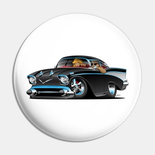Classic hot rod fifties muscle car with cool couple cartoon Pin