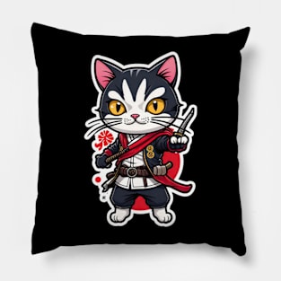 Cute cat assasin samurai Japan Pillow