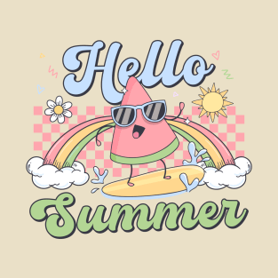 Hello Summer Vibes Cute Watermelon Surfing T-Shirt