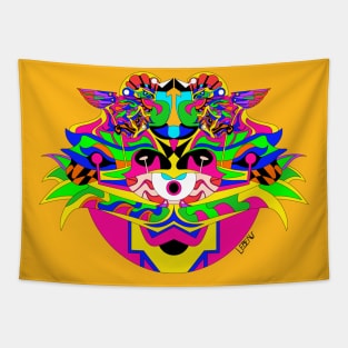 eye sky alien in monster madness ecopop pattern in mexican totonac colors Tapestry