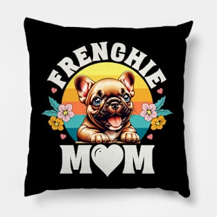 Colorful Frenchie Mom Retro Sunset Dog Lover Mother's Day Pillow