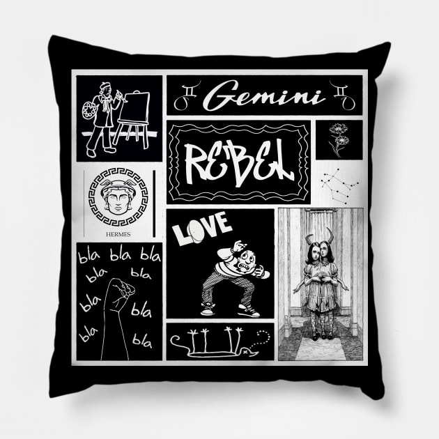 GEMINI ZODIAC SIGN CHART Pillow by DEMON LIMBS