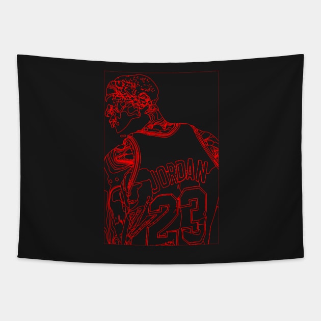 Michael Jordan Line Art Tapestry by Playful Creatives