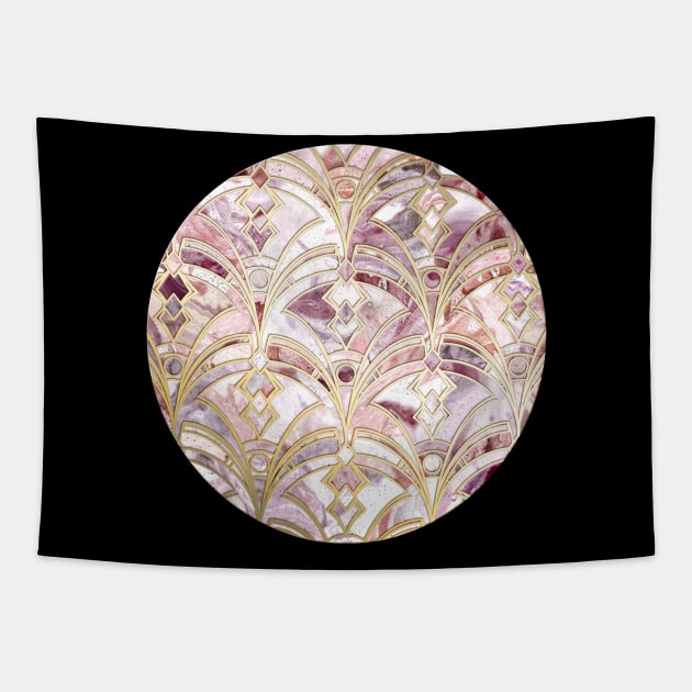 Dusty Rose and Coral Art Deco Marbling Pattern Tapestry by micklyn