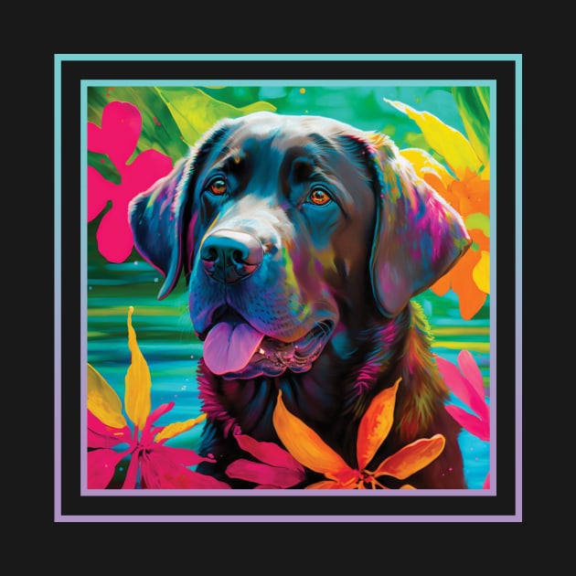 Loyal Labrador Retriever Floral Vibrant Tropical Digital Oil Painting Portrait by ArtHouseFlunky