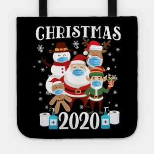 Santa Claus, elf, snowman, Reindeer, gingerbread wearing a mask Gifts Merry Quarantine Christmas 2020 Tote