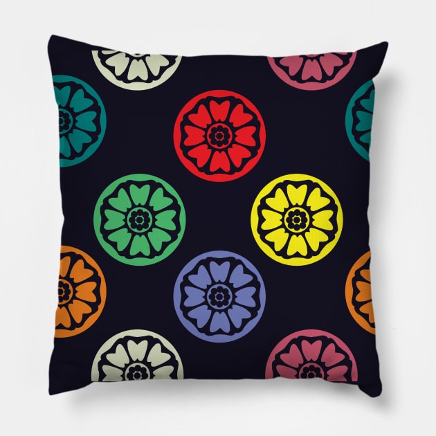 Colorful White Lotus Tile Pattern Pillow by FromTheAshes