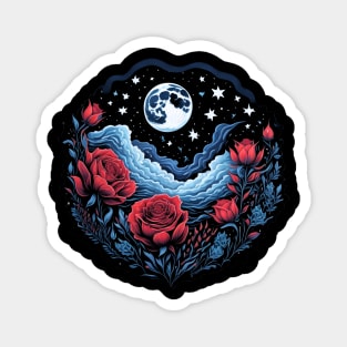 Starry Sky and Red Roses Magnet