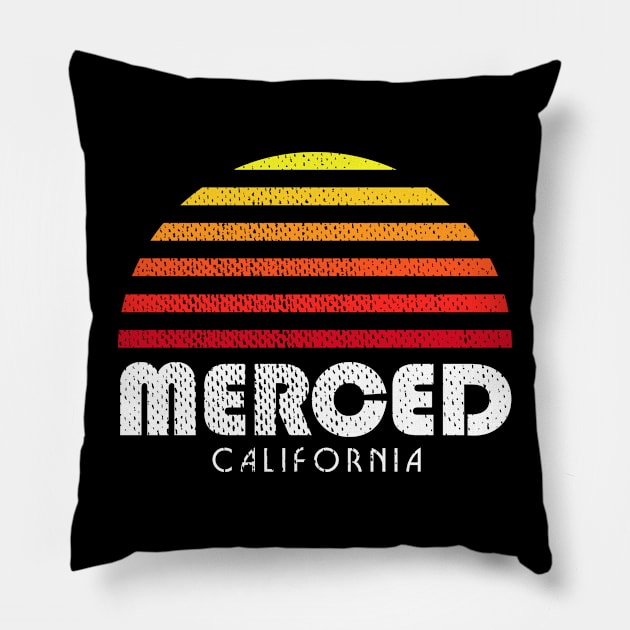 Merced California Sunset Retro Pillow by PodDesignShop