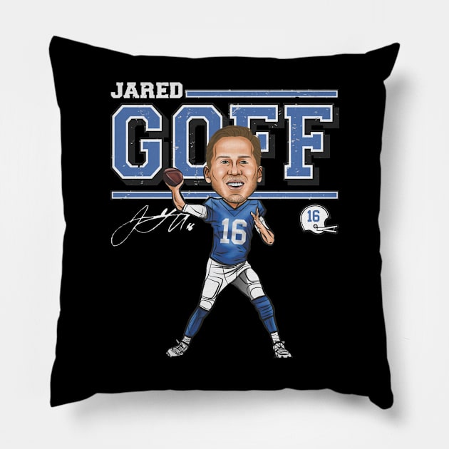 Jared Goff Detroit Cartoon Pillow by ClarityMacaws