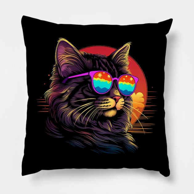 Retro Wave Bobtail Cat Shirt Pillow by Miami Neon Designs