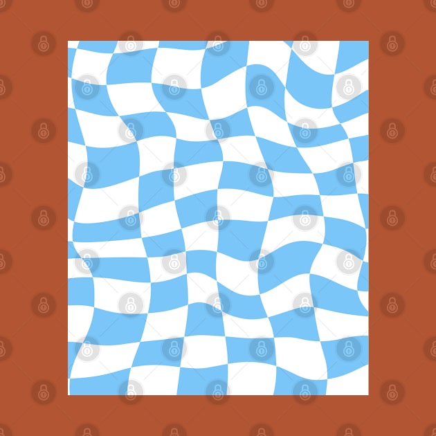 Distorted Sky Blue and White Check Wavy Grid by OneThreeSix