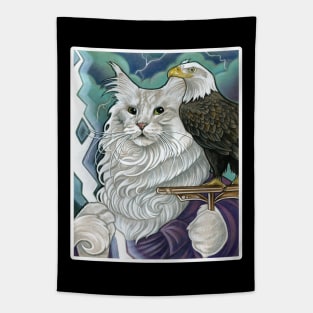 Cat Zeus - White Outlined Version Tapestry