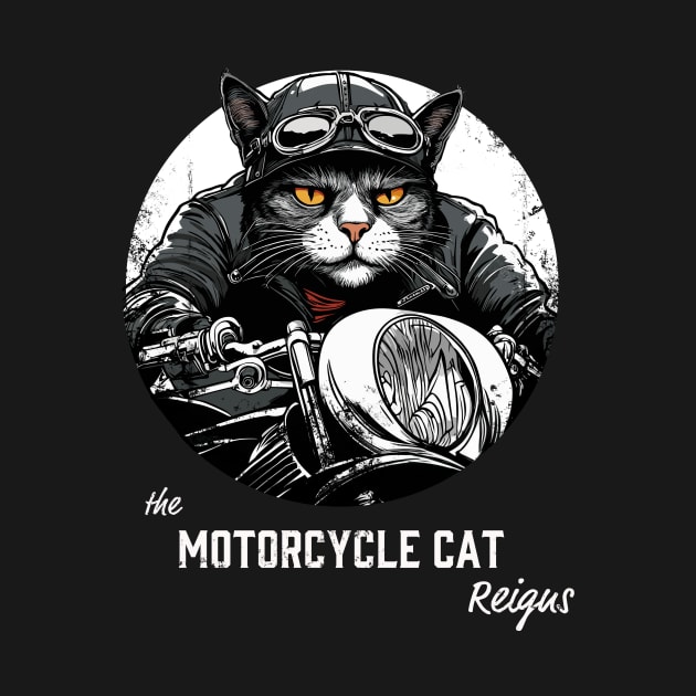 the motorcycle cat reigns by Kingrocker Clothing