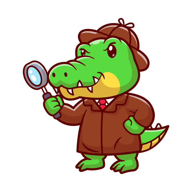 Cute Crocodile Detective With Magnifying Glass Cartoon by Catalyst Labs