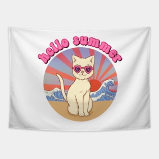 Hello summer - cat beach sunglasses Tapestry