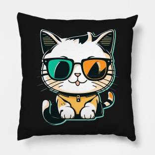 Cat wearing sunglasses cool Pillow