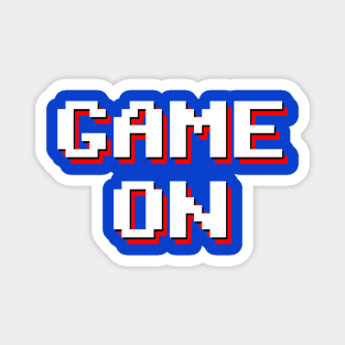 Pixelated Game On in blue background Magnet