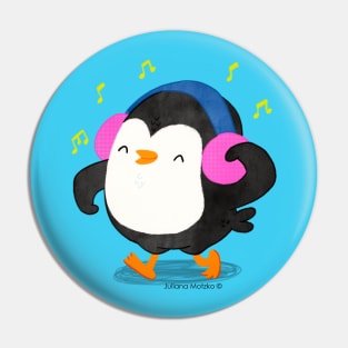 Happy Penguin with a Headphone Pin