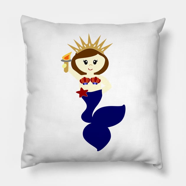 4th of July Mermaid Patriotic Gift for Women and Girl Pillow by Ramadangonim