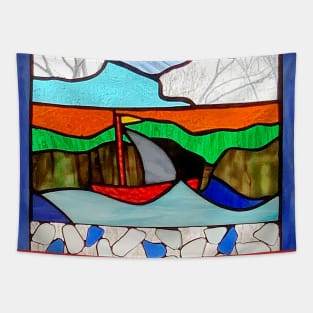 Stained glass boat Tapestry