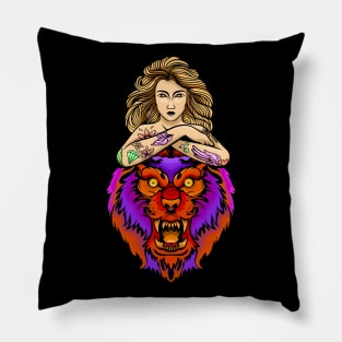 LION GIRL TATTOO Pillow
