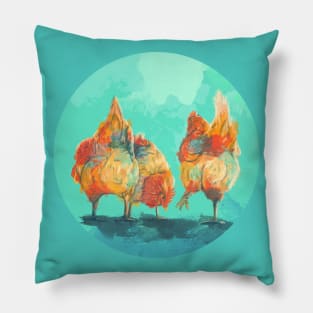 The Three Hens, Chicken Illustration Pillow