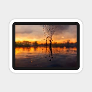 Sunset Lake Raindrops In Golden Houer Cloudscape Magnet