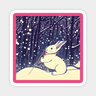 Christmas Snow Rabbit Beautiful Bunny of Mini Rex Magnet