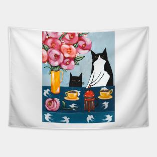 French Press Coffee Cats Tapestry