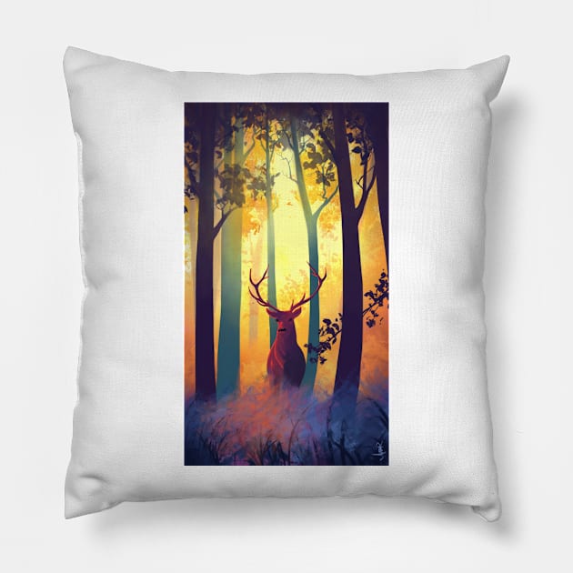 Wild Red Deer Pillow by IresART