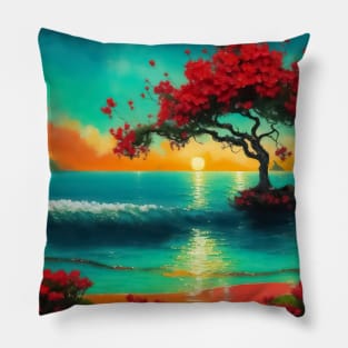 Natural floral beach in sunset landscape Pillow