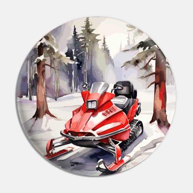 Red Snowmobile Pin by Siha Arts