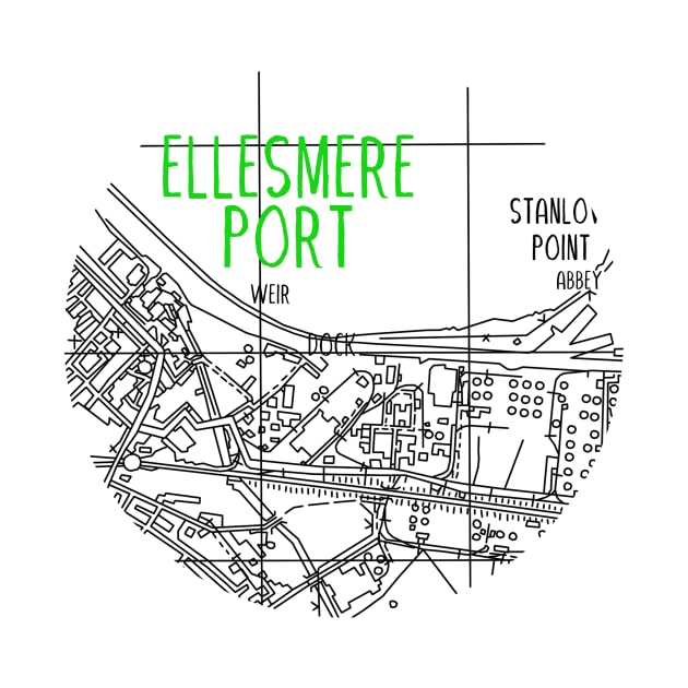 Ellesmere Port Map (Green & White) by edajylix