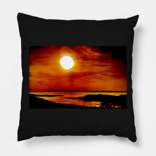 Sunset over the ocean oil painting style Pillow