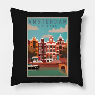 Amsterdam, Holland, Travel Poster Pillow