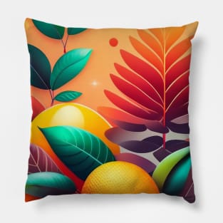 Abstract Summer Heat Illustration With Leaves and Citrus Pillow