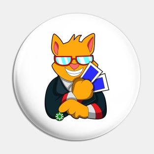 Cat at Poker with Cards & Poker chip Pin