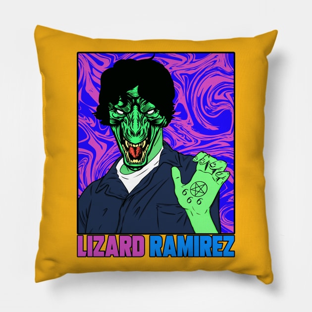 LIZARD RAMIREZ Pillow by theanomalius_merch