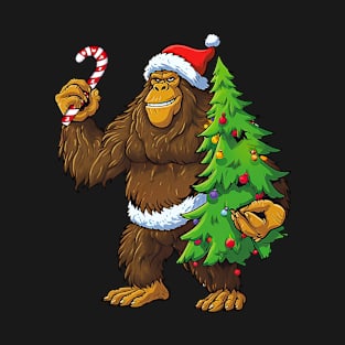 Bigfoot Sasquatch Santa Hat Christmas Xmas Tree Boys Kids T-Shirt