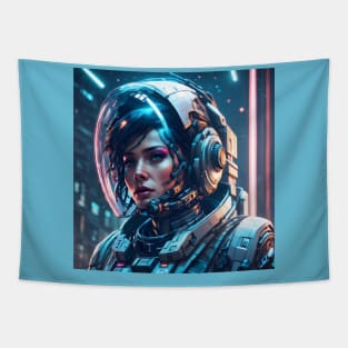 Neon cyberpunk astronaut woman Tapestry