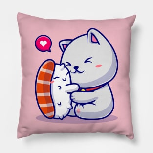 Cute Cat Love Sushi Cartoon Pillow